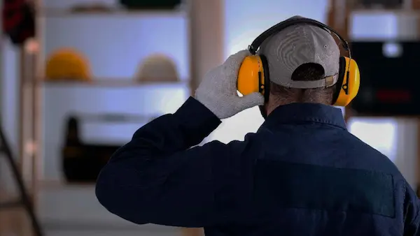 Uso de protección auditiva en trabajos con maquinaria pesada